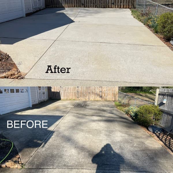 Before and after concrete driveway pressure washing in Greensboro, NC