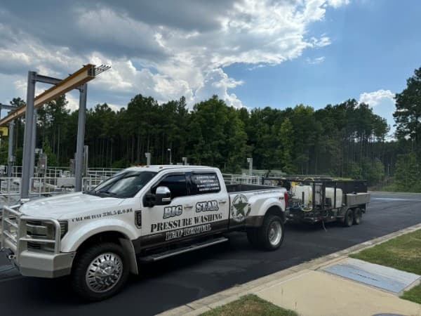 Big Star Property Solutions veteran-owned pressure washing truck and trailer rig in Greensboro, NC
