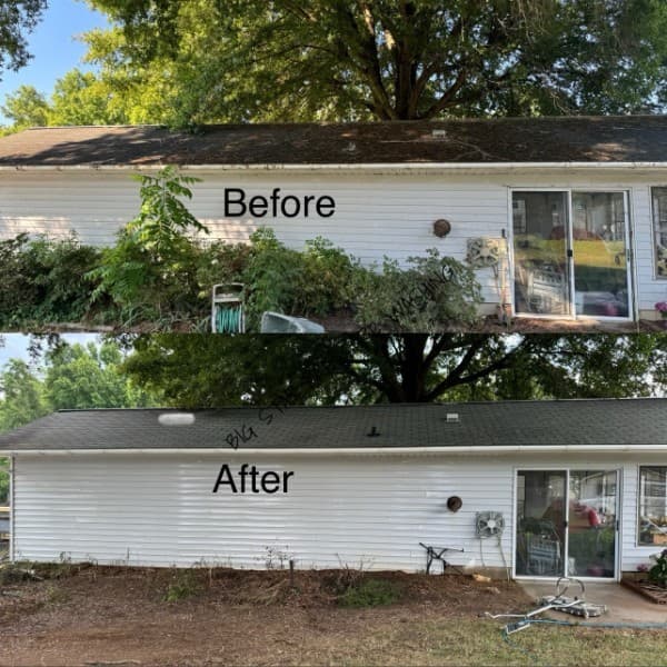 Before and after full-property wash with roof and siding cleaning in Greensboro, NC
